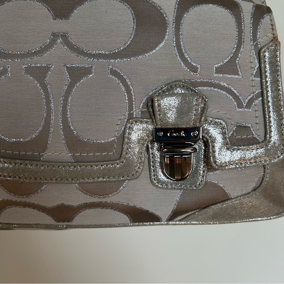 Used Coach Poppy Signature Sateen Metallic Pushlock Satchel - light khaki - Picture 8 of 14